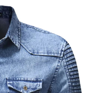 Chemise en jean pour homme de haute qualité, manches longues, 100% coton, légère, style décontracté et formel, personnalisable, chemise boutonnée - Product Image 4