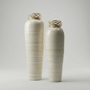 Premium Silver Luxury Cream Gold Matte Glass Floor <b>Vase</b> <b>Set</b> Abstract Sculptural Top Decorative Tall Design Home Living Room - Product Image 2