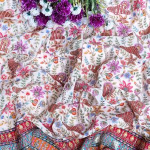 Tissu en crêpe floral brodé de sequins lourds couleur ivoire, 54 pouces, avec bordure Daman, pour Kurtis, tuniques, robes Anarkali, ensembles de costumes et Salwar - Product Image 5