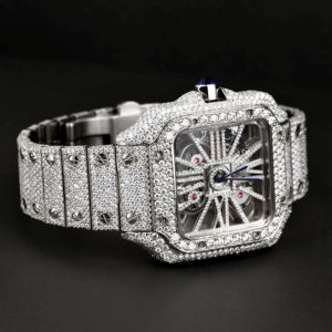 Montre mécanique vintage de luxe carrée entièrement sertie de diamants, avec cadran et lunette incrustés de diamants, montre de luxe hip-hop de haute qualité - Product Image 1