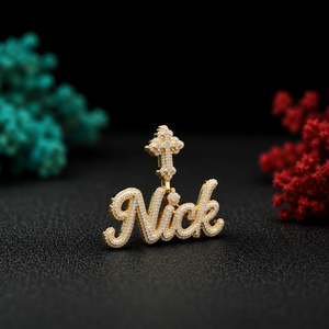 จี้สร้อยคอรูปตัวอักษร Nick ชุบทอง ประดับคริสตัลและเพชรเทียม สไตล์ฮิปฮอป สำหรับผู้ชาย ของขวัญเครื่องประดับรูปกางเขนคริสเตียน - Product Image 1