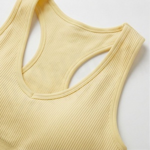 Women's 2 Piece Ribbed Sporty Set Sleeveless Crop <b>Top</b> <b>and</b> Above Knee <b>Shorts</b> Solid Yellow Breathable Spandex Nylon Activewear - Product Image 4