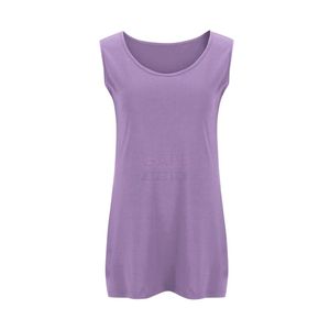 Camisetas sin mangas de punto moradas para mujer, transpirables, con cuello redondo, de algodón básico, para verano, tallas grandes, informales, de fábrica OEM - Product Image 4