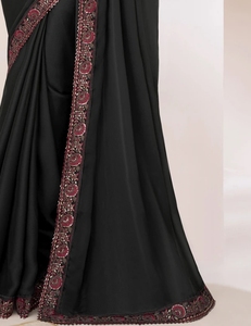 Sari de satén de seda adornado, sin arrugas, reversible, estilo Bollywood, para fiestas. - Product Image 6