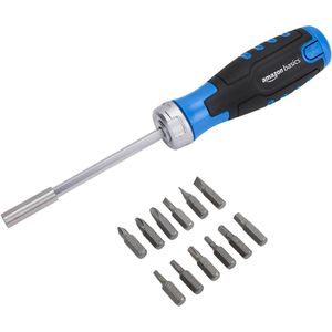 Basic 12-Piece <b>Ratcheting</b> Magnetic <b>Screwdriver</b> <b>Set</b> Multiple Black Blue Silver Bits - Product Image 1