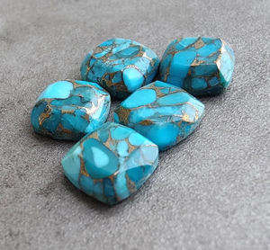 Turquesa azul natural facetada y calibrada con reverso plano – Gema suelta con forma de cojín para la fabricación de joyas - Product Image 2