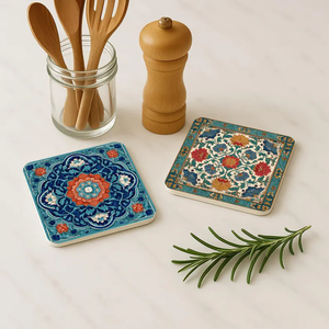 Juego de posavasos de madera Meena personalizados con patrón Meena hecho a mano, artesanía 3D hecha por blossom craft india - Product Image 5