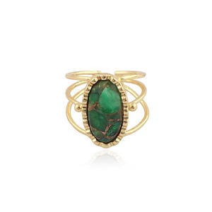 Emerald copper turquoise <b>adjustable</b> <b>ring</b> handmade gemstone statement <b>ring</b> vintage ethnic open band <b>ring</b> artisan fashion jewelry - Product Image 5