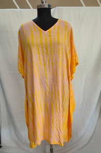 Vestido Kaftán Largo Oversize Tie Dye para Mujer, Corte Holgado, 100% Rayón, Ropa de Resort, Cómodo, Amarillo - Product Image 3