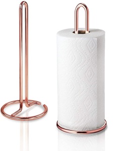 Support de papier essuie-tout moderne en or rose, distributeur de rouleaux de papier en métal, organisateur de comptoir. - Product Image 2