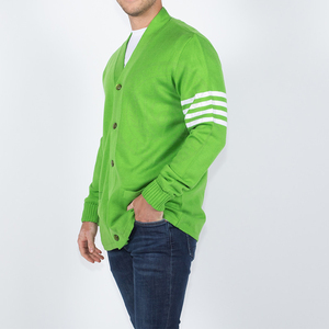 Cardigan en tricot vert à rayures blanches, col en V, en molleton de coton épais, pull léger à séchage rapide pour hommes et femmes, style collage - Product Image 4