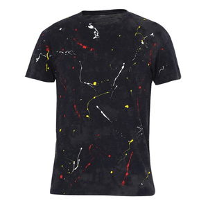 Camiseta Gráfica con Efecto Lavado Ácido y Salpicaduras de Pintura para Hombre, Cuello Redondo, Estilo Urbano, Algodón Slub Vintage, Casual, Hip Hop, OEM Personalizada - Product Image 1