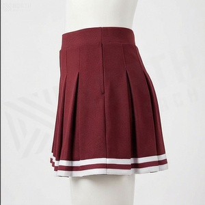 Mini-jupe plissée pour femme, couleur unie, taille élastique, bordure rouge et blanche, à porter toute l'année - Product Image 3