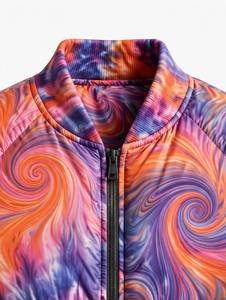 Blouson Bomber Tie-Dye pour Homme, Doublure en Fausse Fourrure, Hiver, Fermeture Éclair, Col Montant, 260g, Manteau Streetwear - Product Image 4
