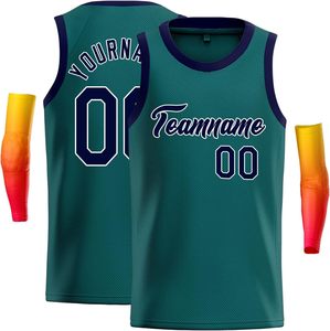 Ensemble de maillot de basket-ball sublimé personnalisé, vert marine, en mesh, sans manches, col en V, débardeur et short, anti-transpiration, unisexe, adulte, SPORTS - Product Image 2