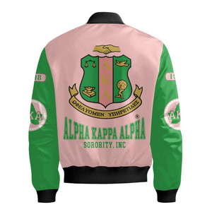 Chaqueta Bomber Alpha Aka Rosa y Negra con Diseño de Escudo con Letras Griegas, Unisex, Casual, con Cierre Frontal, Resistente al Viento, para Otoño - Product Image 6