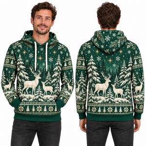 Men's Christmas Red Truck Print Hooded Sweatshirt Knitted Polyester Casual Winter Hoodie with Pocket Design Regular Fit - Product Image 5