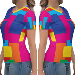 Camiseta de Manga Corta para Mujer, con Bloques de Color, Estampada, Cuello Redondo, Corte Regular, Informal, 100% Poliéster Tejido, para Todas las Temporadas - Product Image 6