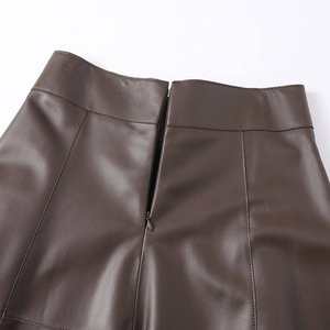 Women's High Waist A-Line PU Leather Floor-Length Skirt Solid Color <b>Lace</b>-up Elegant Style All Seasons Wear - Product Image 4