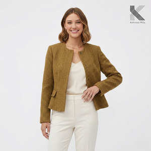 OEM Custom Women Double Breasted <b>Blazer</b> 385gsm Heavy Cotton Twill Jacket Apparel Bulk Clothing Manufacturer - Product Image 4