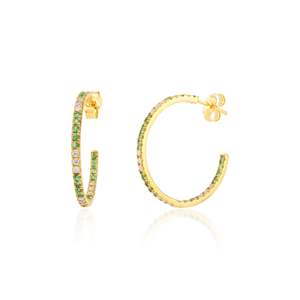 18K Tsavorite Contemporary C-Hoop Diamond Earrings - Product Image 5