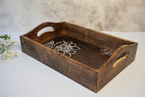 Wooden serving <b>tray</b> with handles wood <b>tray</b> serving handles metal handle rustic <b>tray</b> <b>kitchen</b> <b>tray</b> food serving dining <b>tray</b> - Product Image 2