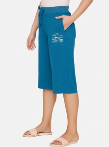 Shorts Bermuda de Punto Azules para Mujer con Bordado, Cintura con Cordón Ajustable, Corte Regular, Cintura Media, 100% Algodón Transpirable - Product Image 4