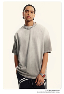 T-shirt Boxy Vintage Streetwear pour Homme en Coton Biologique Tricoté 100% avec Logo Personnalisé Imprimé et Lettres en Strass Effet Délavé Acide - Product Image 4