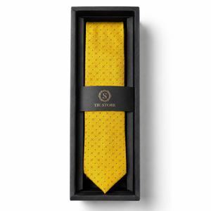 Corbata de Hombre de Seda 100% con Puntos Amarillos de Lujo |   Corbata de Diseño Ecológica, Tejida, Premium, para Bodas, Fiestas y Eventos Formales, Ideal para Regalo - Product Image 2