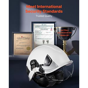 Casco di Sicurezza Industriale con Visiera e Paraorecchie, Regolabile a 6 Punti, Approvato ANSI/ISEA Z89.1, in ABS - Product Image 2