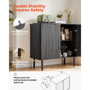 Mobiletto Bar Caffè a 2 Ripiani Scanalato Stile Mid-Century con Anta Scorrevole per Cucina e Buffet - Product Image 6