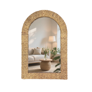 Bohemian Water Hyacinth Arched Decorative Wall <b>Mirror</b> <b>for</b> Livingroom, Hallway, <b>Bedroom</b> Wholesale from Vietnam - Product Image 1