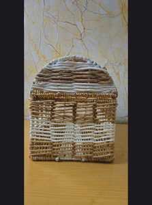 Cesta de Almacenamiento de Cuerda Tejida a Mano con Tapa, Caja de Regalo Decorativa Bicolor Natural, Contenedor Organizador Rectangular Ecológico - Product Image 5