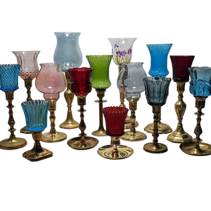Supports de bougies en verre vintage de luxe classiques en gros, avec supports en laiton et coupelles décoratives colorées pour mariages, événements et maison - Product Image 1