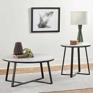 Matte Black and <b>White</b> Faux Marble <b>End</b> <b>Table</b> Stylish Coffee <b>Table</b> Design - Product Image 5