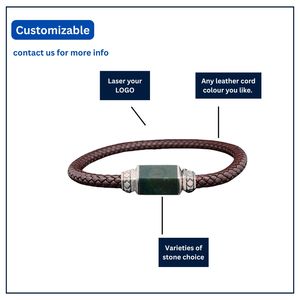 กำไลข้อมือเงินแท้ 925 รูปหกเหลี่ยมประดับหินบลัดสโตนธรรมชาติสำหรับทุกเพศ |   เครื่องประดับสั่งทำพิเศษแบบ OEM |   ขั้นต่ำ 1 ชิ้น - Product Image 5