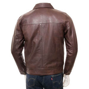 Men's Vintage Brown Genuine <b>Leather</b> Bomber <b>Jacket</b> with Full Zip Closure Premium Men's <b>Leather</b> Flight <b>Jacket</b> Classic Rib Knit - Product Image 6