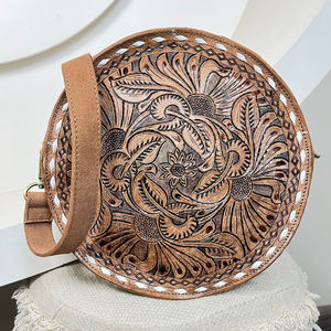 Luxe fait à la main soirée ronde sac à bandoulière femmes nouveau élégant usiné à la main en cuir de vachette véritable fermeture éclair mode OEM personnalisation - Product Image 4