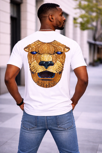 Camiseta Blanca Oversize para Hombre, Estilo Veraniego, con Estampado de León con Pedrería, Algodón, Estilo Urbano, Corte Holgado, Logotipo Personalizado, Último Diseño - Product Image 2