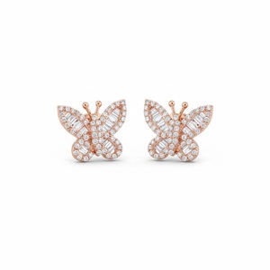 Pendientes de Oro Sólido de 14K con Diseño de Mariposa V B Arts, Diamantes Cultivados en Laboratorio con Corte Baguette - Joyería de Moda para Compromiso/Boda - Product Image 5