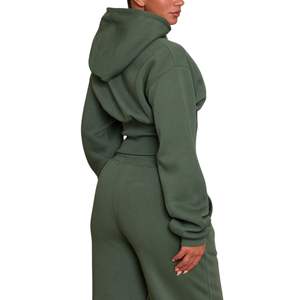 Conjunto de Sudadera Corta y Pantalones Deportivos para Mujer, de Forro Polar Grueso, Traje Deportivo Informal de Dos Piezas, Ropa de Gimnasio, Venta al Por Mayor OEM - Product Image 5