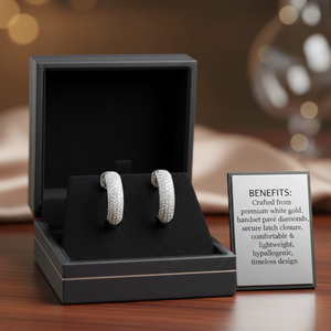 Boucles d'oreilles créoles en or blanc 10 carats avec diamants naturels ronds de 1,00 carat au total |   Créoles Huggie Pavées à Griffes, Bijoux Fins pour Femme, Cadeau de Luxe - Product Image 3