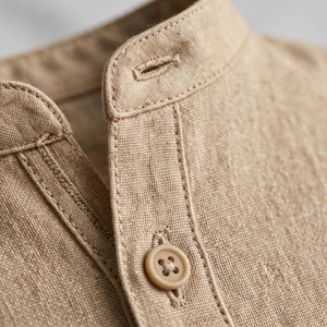 Men's Beige Digital Printed <b>Short</b> <b>Sleeve</b> <b>Button</b> Collar Casual Shirt Breathable Cotton Twill Fabric Washed Summer Wear - Product Image 2