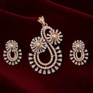 ISHWAR ART JEWELLERY Luxury 14K Gold Diamond <b>Crystal</b> Pendant Set with Matching Earrings Flower Shape Wedding Jewelry for Women - Product Image 3