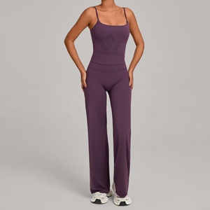 Women's Olive Green 2 Piece Seamless Yoga Set Square Neck Spaghetti Strap Crop Top High Waist <b>Flared</b> <b>Leggings</b> Activewear - Product Image 4