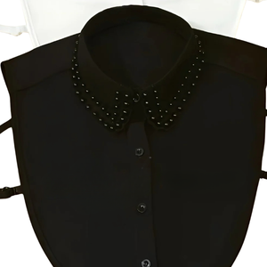 Collier de chemisier en lin brodé de fausses perles détachable blanc et noir, accessoire de mode élégant pour femme - Product Image 5