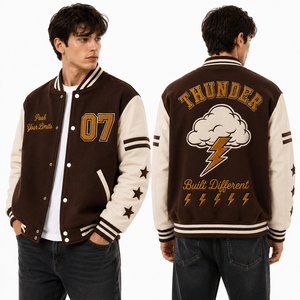 OEM Varsity Letterman <b>Jacket</b> Navy Gold Cream Embroidered Hawk Back Logo Chenille Front <b>Patches</b> College Teamwear Coat Team Sports - Product Image 2