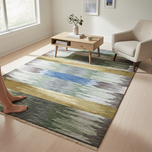 Tapis moderne en laine tissé à la main, écologique, à poils ras, tissage plat - Product Image 1