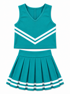 Uniforme de cheerleading personnalisé sublimé bleu sarcelle et blanc, haut court sans manches, jupe plissée, vêtements de sport d'équipe, fabrication OEM - Product Image 4