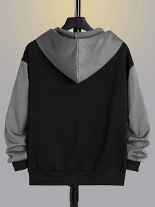 Hauts amples pour jeunes, style streetwear, sweats à capuche pour hommes, col montant, pull demi-zip, design bicolore, tendance - Product Image 1